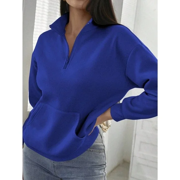 🌟 minimalist Half Zip Kangaroo Pocket Sweatshirt - Picture 7 of 11